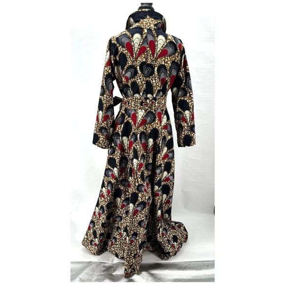 Ray Darten Omoefe African Print Wrap Jacket Dress Womens L Navy Red Ethnic Boho - Picture 2 of 12